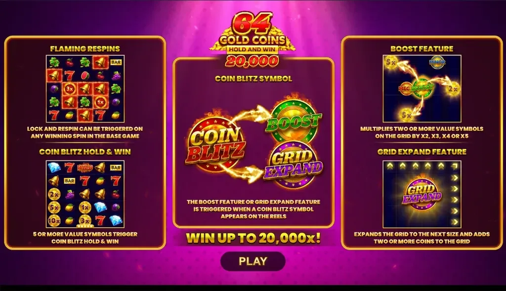 64 Gold Coins Hold and Win 20,000
