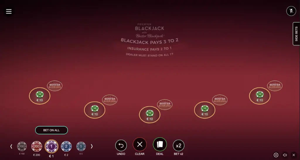 Premier Blackjack with Buster Blackjack